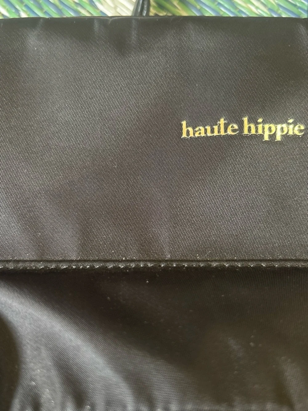 Haute Hippie Black Nylon Backpack with Gold Hardware
